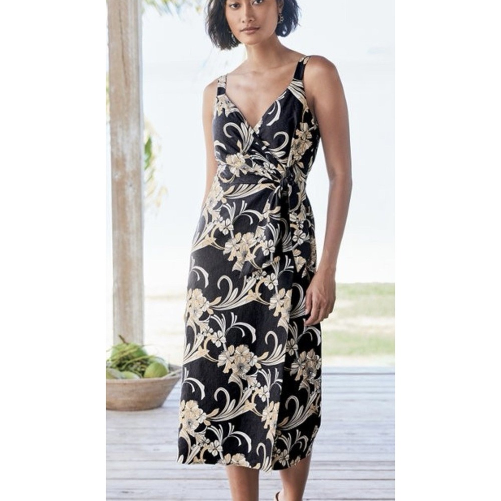 soft surroundings Isla Linen Blend Midi Dress Sz PS Oversized Black Coastal